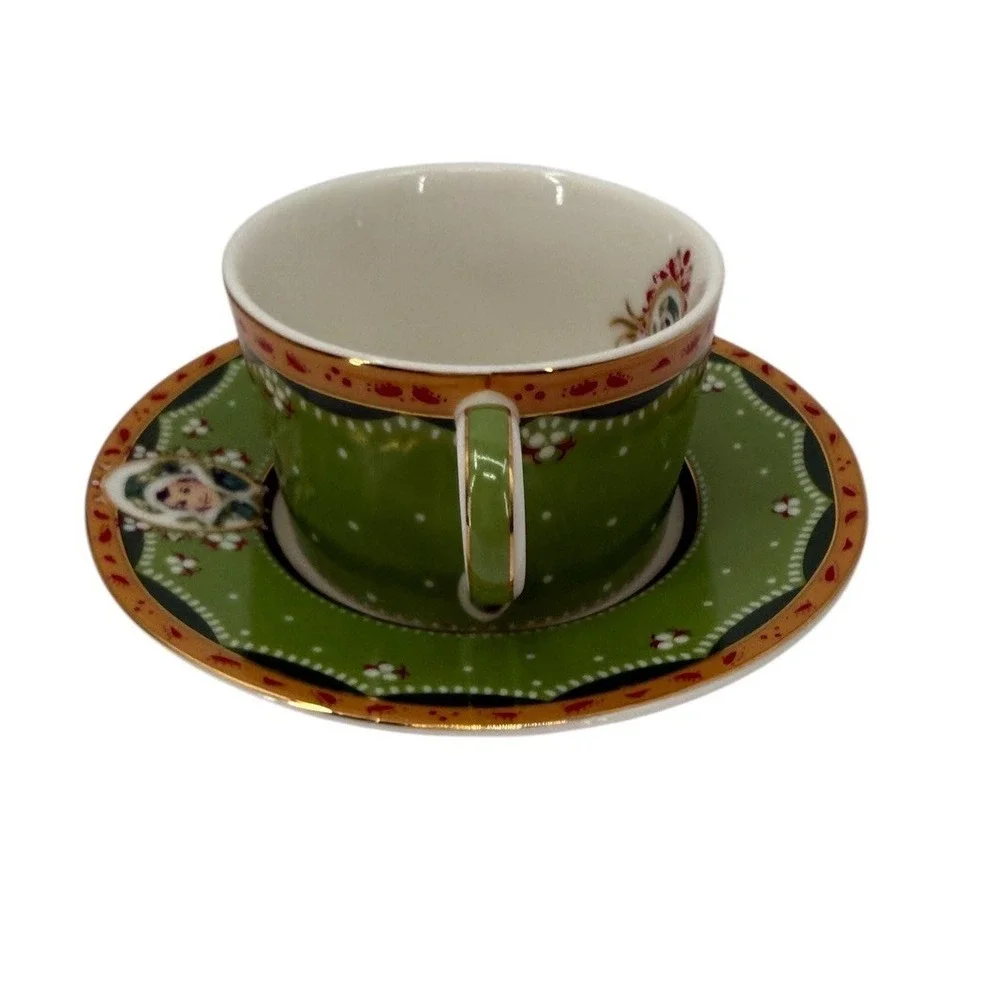 Avon Honor Society 2003 Green Portrait Teacup Saucer Set Gold Trim Collector Cup